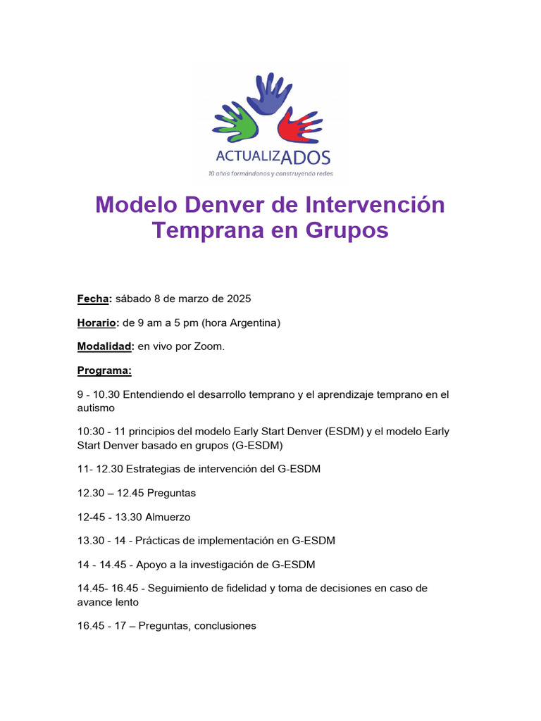 Modelo Denver en Intervención Temprana | PDF | Autismo | Sicología