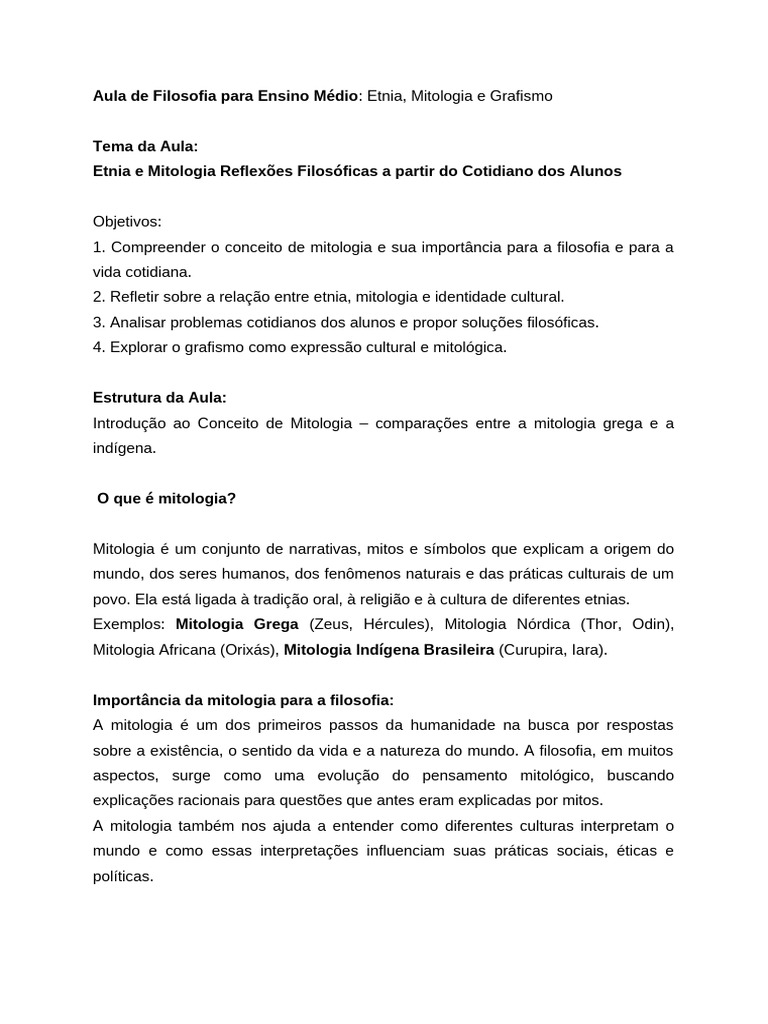 Etnia e Mitologia na Filosofia Escolar | PDF | Mitologia grega | Narrativa