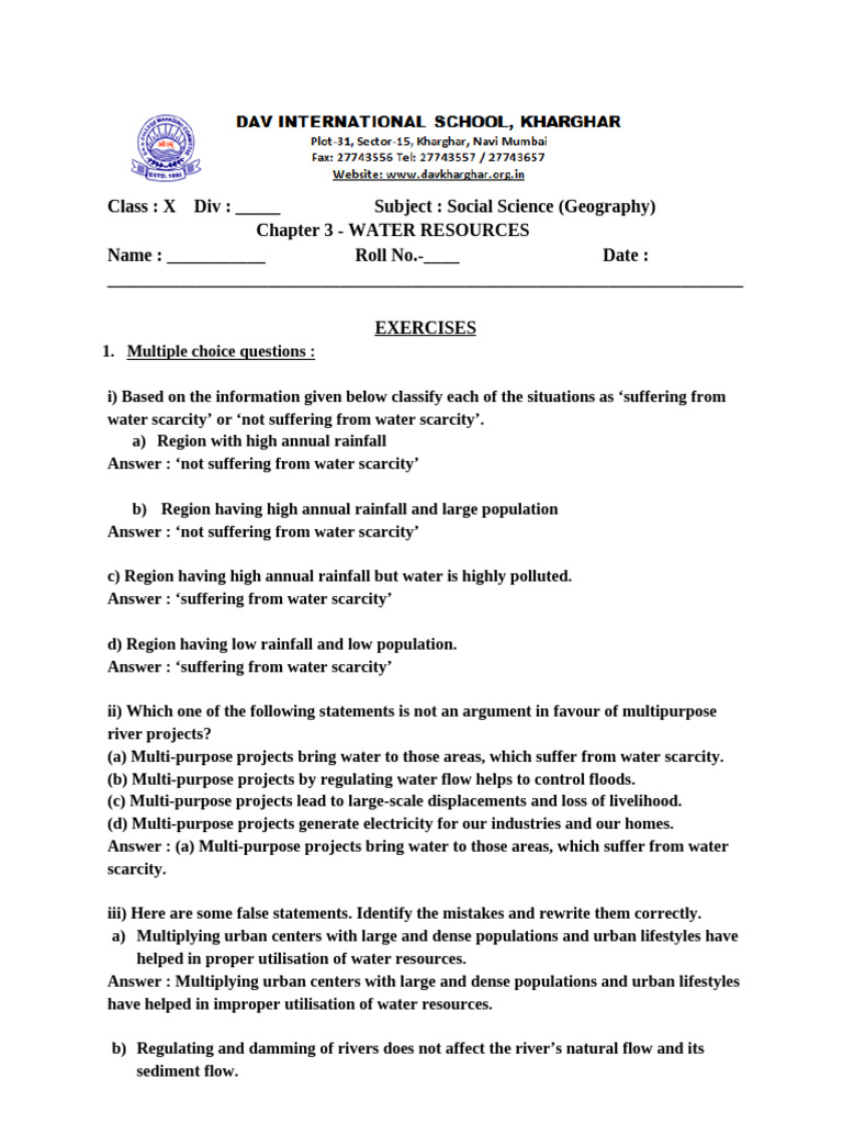 Notes Class X - Geography Chapter 3 - Water Resources | PDF | Dam | Water