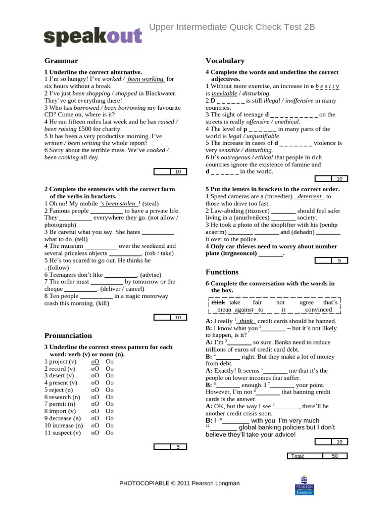 Upper Intermediate Grammar Test 2B | PDF | Grammar | Linguistic Morphology