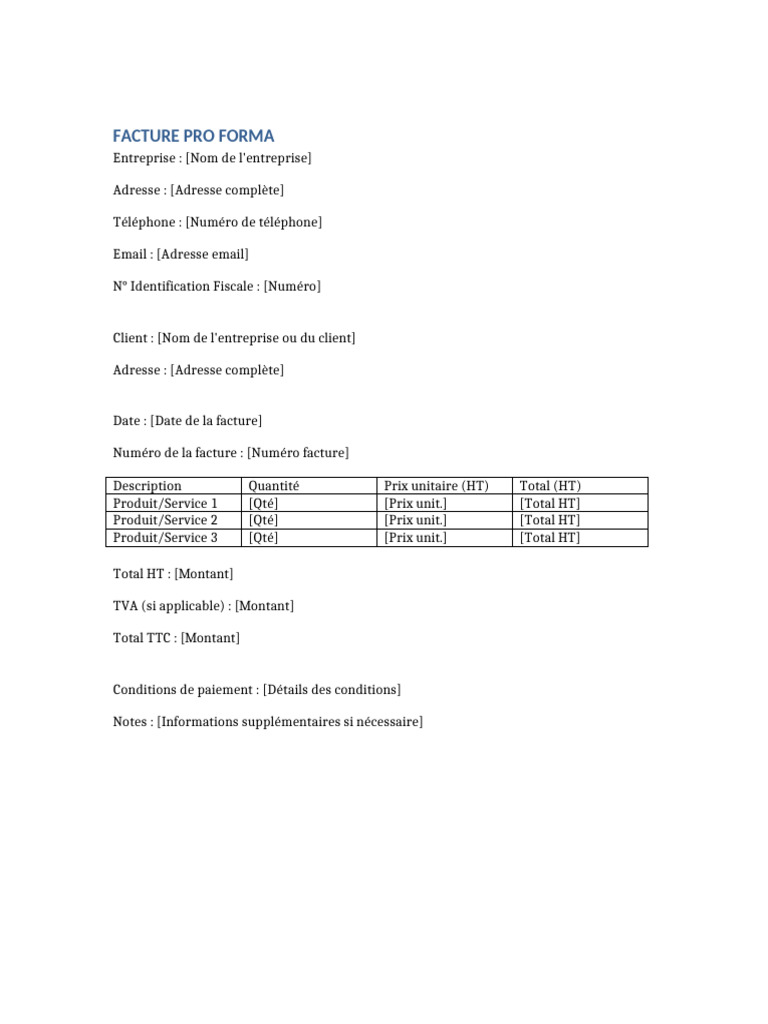 Modèle de Facture Pro Forma Gratuit | PDF