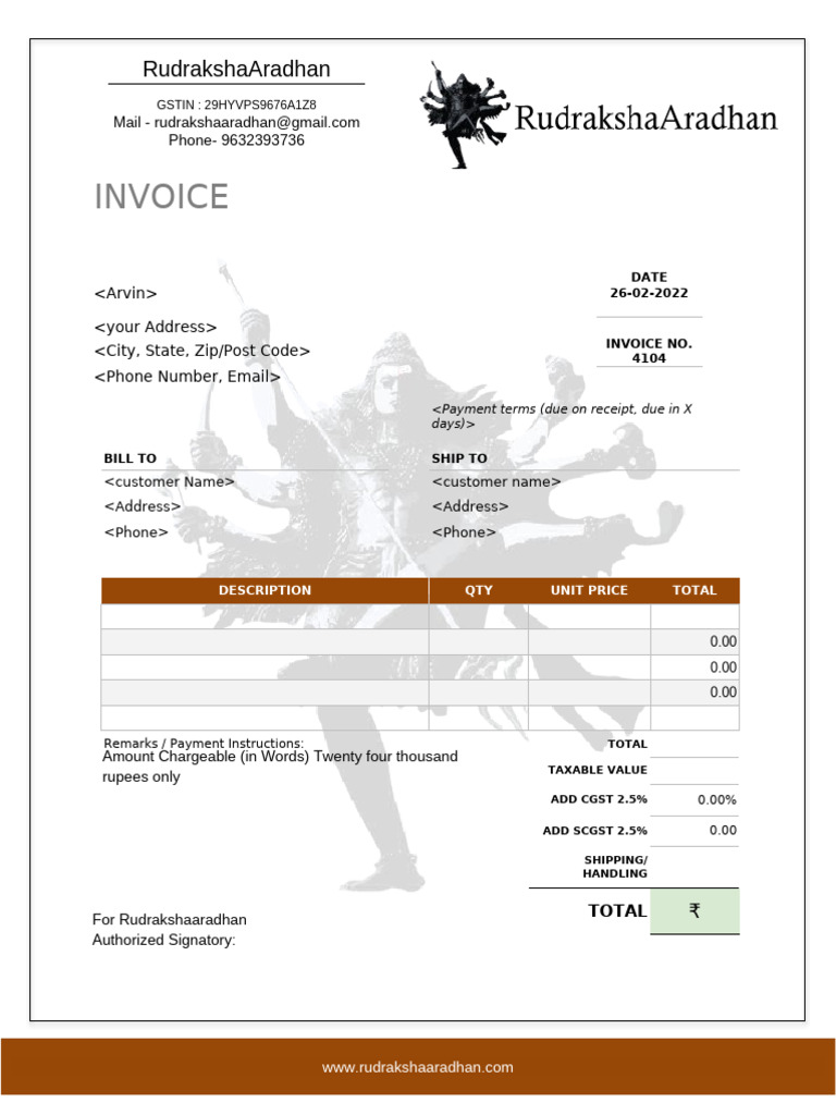 Invoice Template for Rudraksha Aradhan | PDF