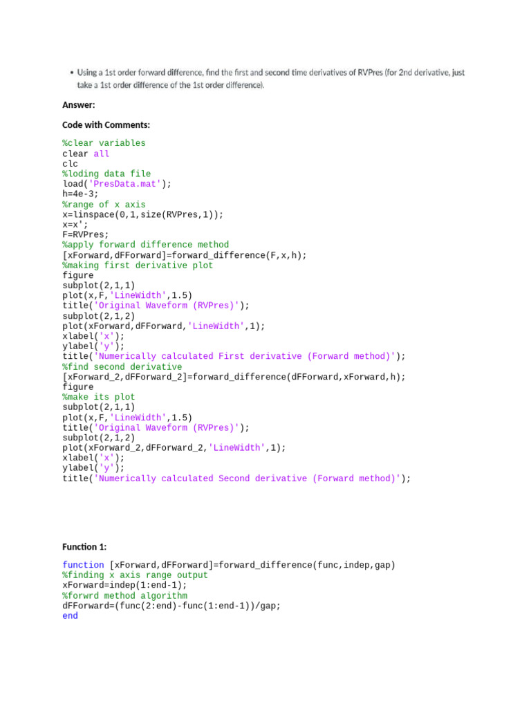 Numerical Derivatives in MATLAB Code | PDF | Numerical Analysis ...