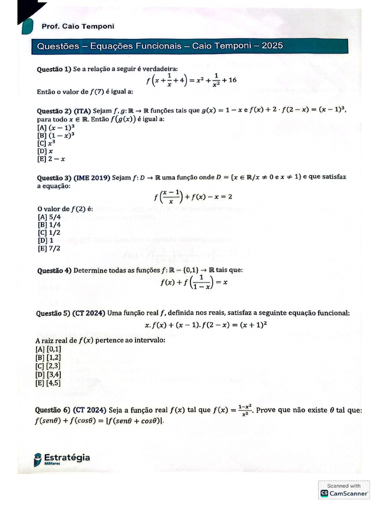 Lista Caio Equacoes Funcionais | PDF
