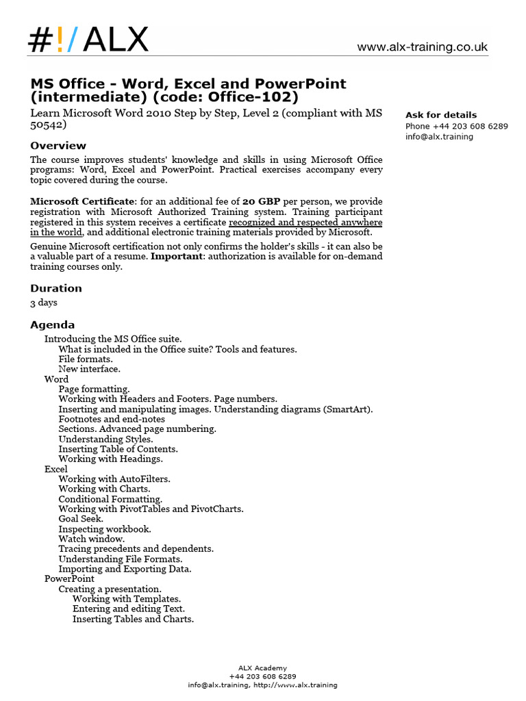 MS Office Training: Word, Excel, PowerPoint | PDF | Microsoft Excel ...
