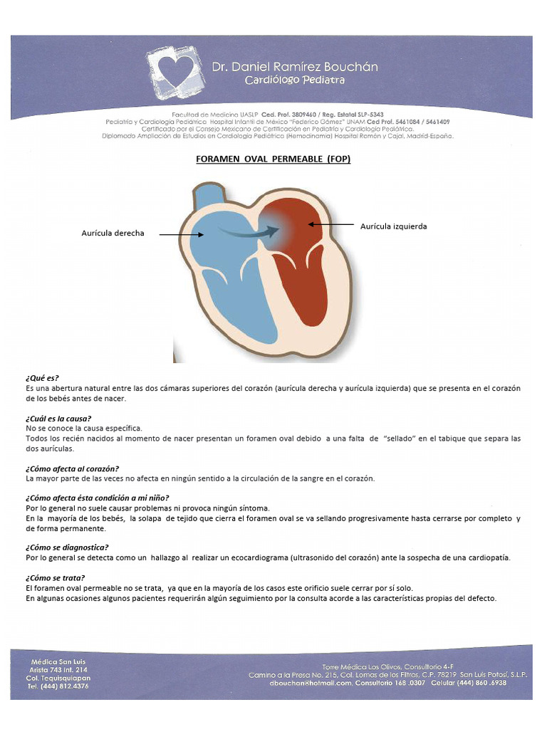 Foramen Oval Permeable: Causas y Diagnóstico | PDF