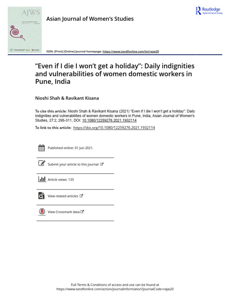 Indignities of Women Domestic Workers in Pune | PDF | Domestic Worker ...