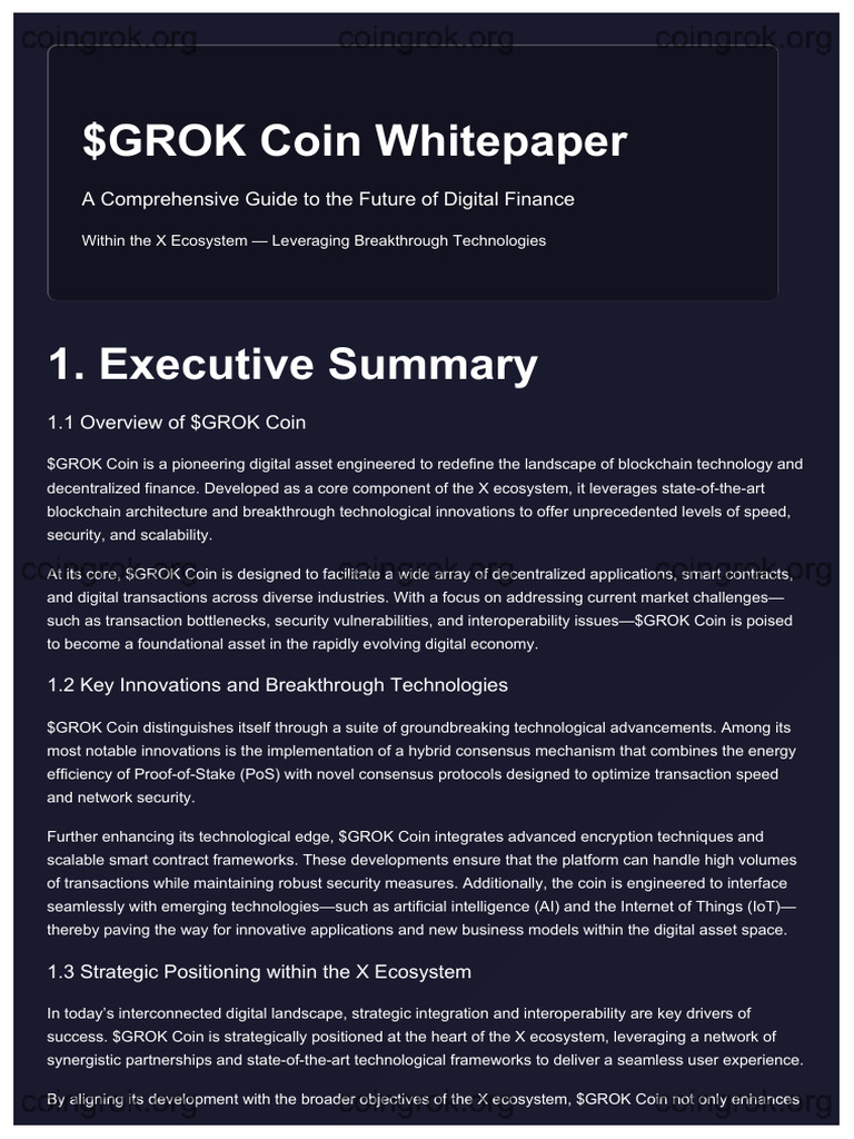 $GROK Coin: Revolutionizing Digital Finance | PDF | Computer Security ...