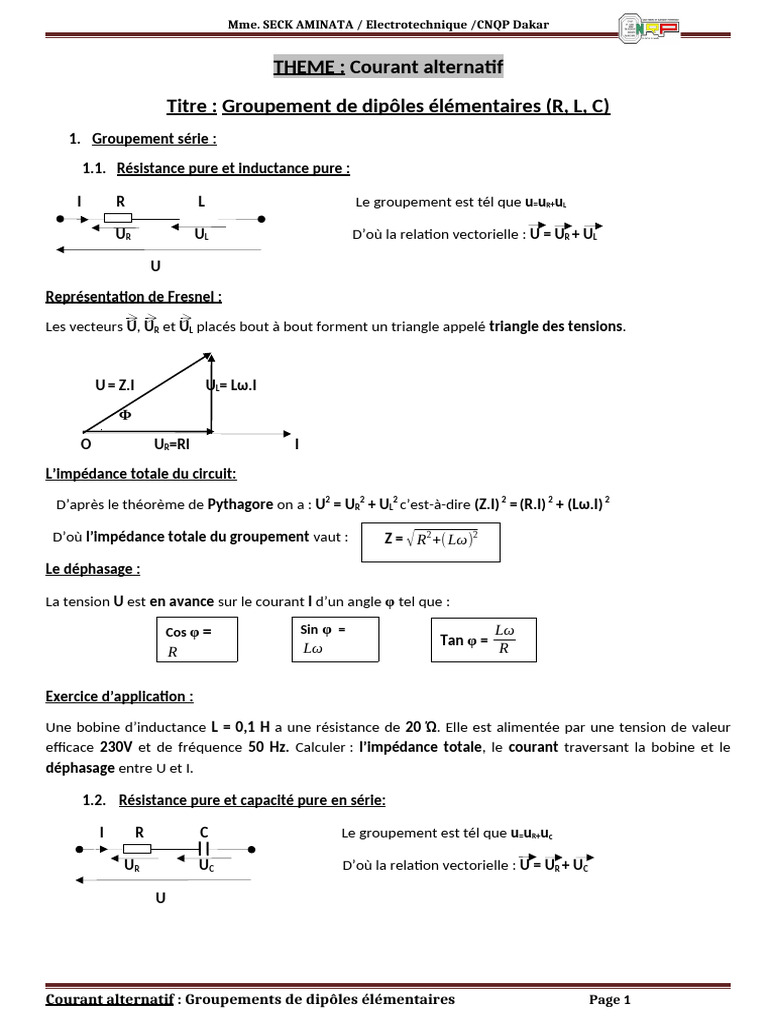 Déphasage et Impédance en Circuits RLC | PDF | Impédance (électricité ...