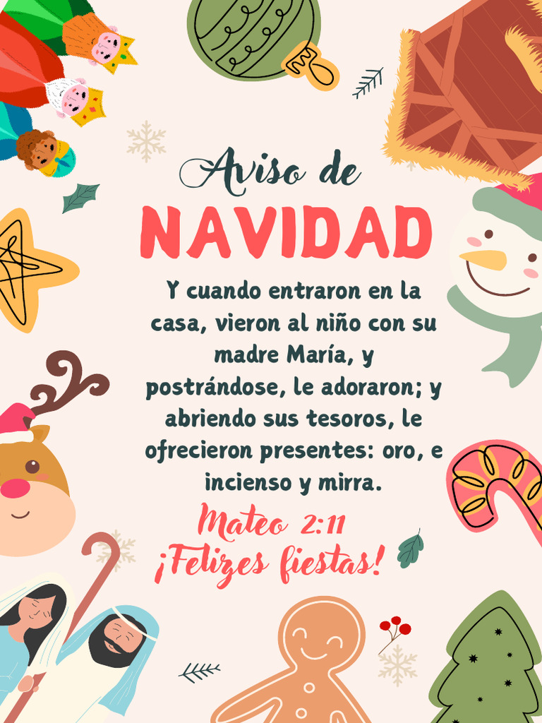 Poster Cartel Aviso de Navidad Ilustrado Beige | PDF