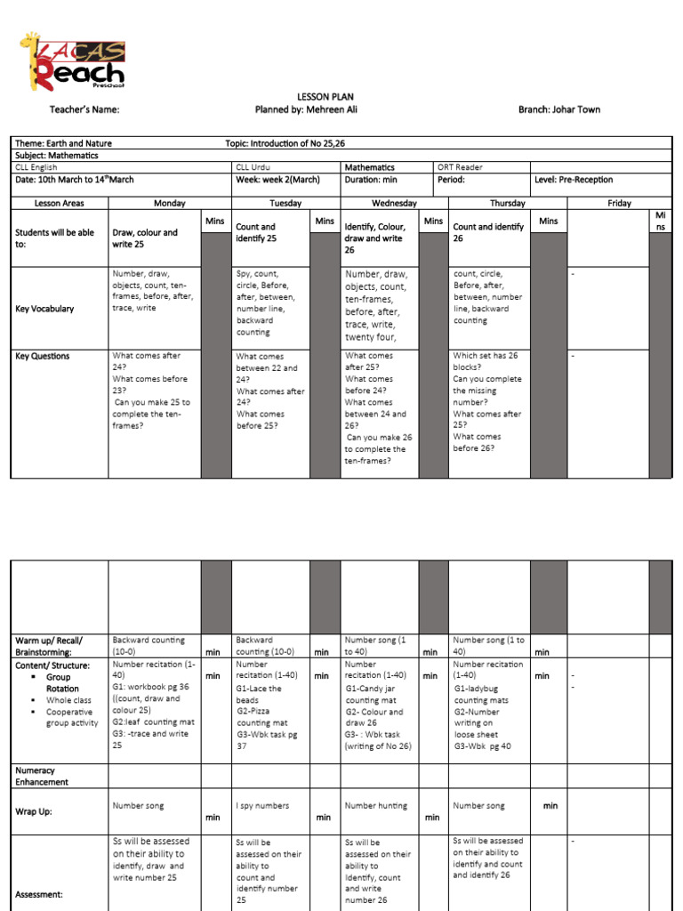 Math Lesson Plan: Numbers 25 & 26 | PDF | Human Communication | Learning