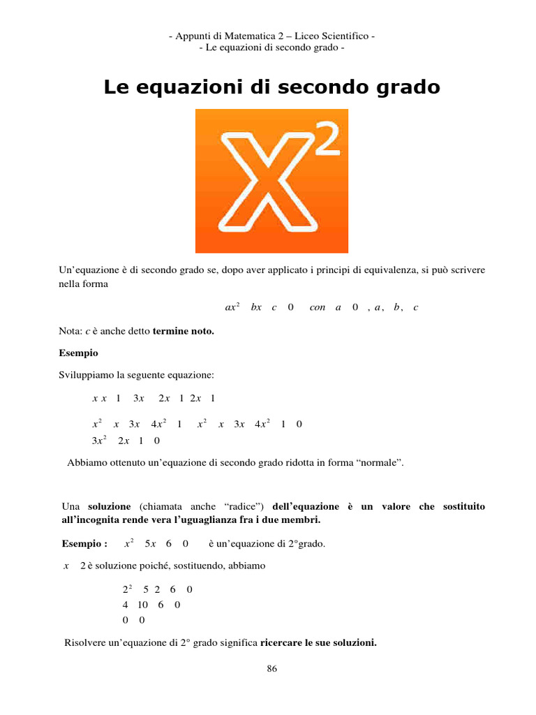 Le Equazioni Di Secondo Grado: A Con C BX Ax C | PDF