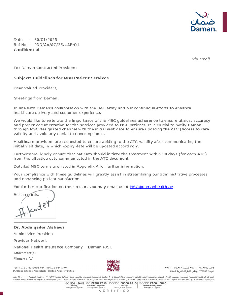 Guidelines For MSC Patient Services-PND - AA - AC - 25 - UAE-04 | PDF ...