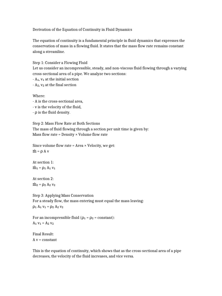 Deriving the Equation of Continuity | PDF