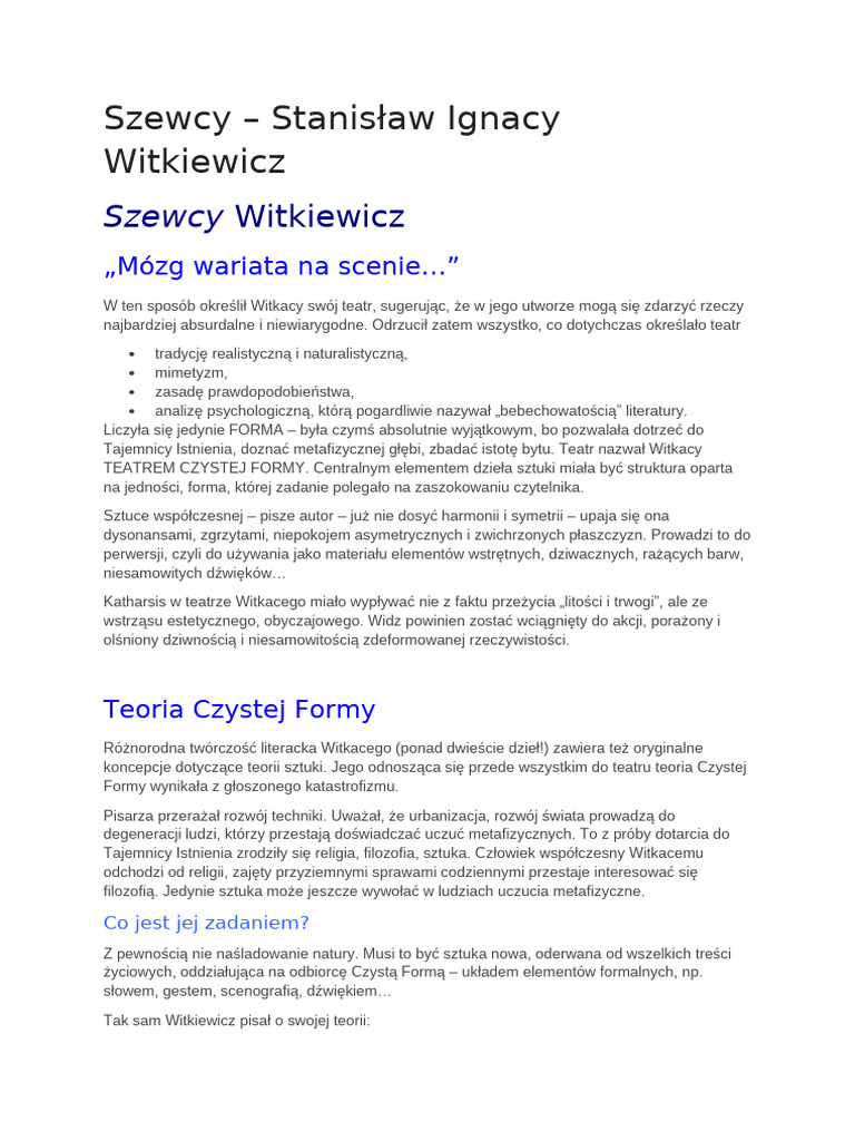 Szewcy - Stanisław Ignacy Witkiewicz | PDF