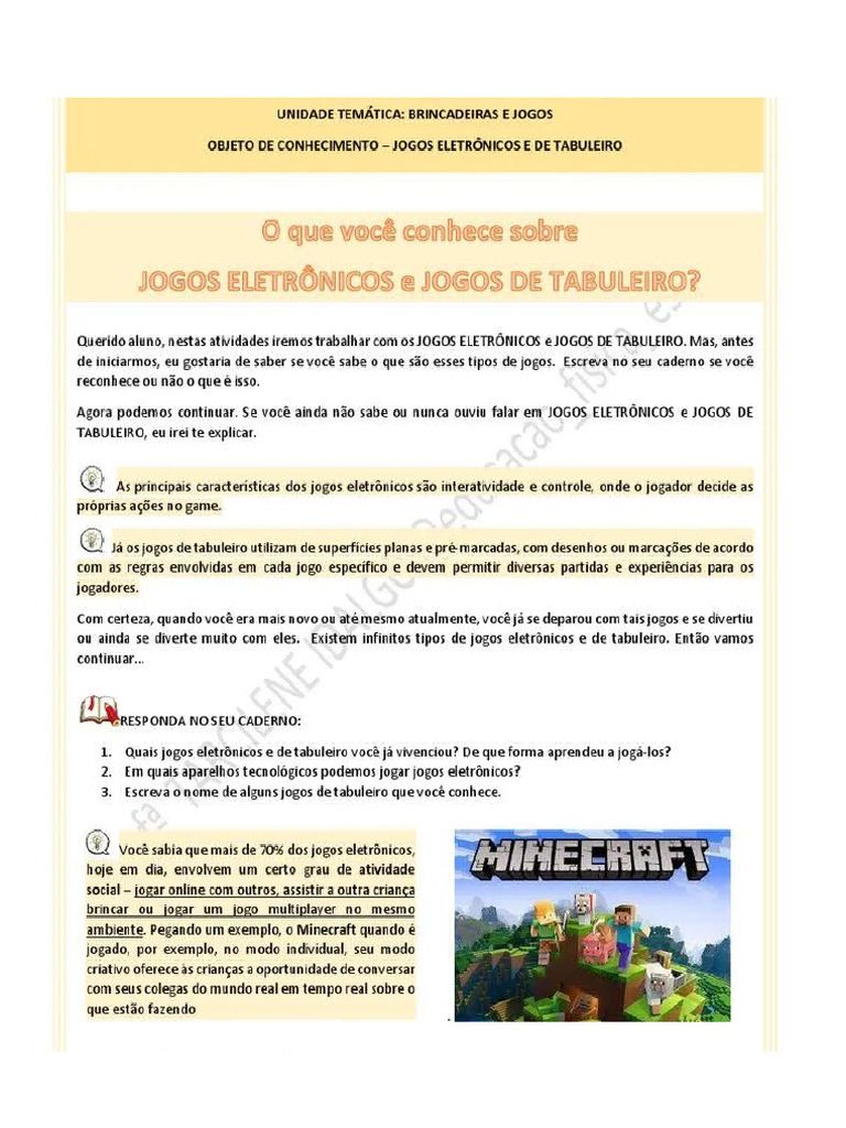 Atividade Sobre Jogos Eletronicos | PDF