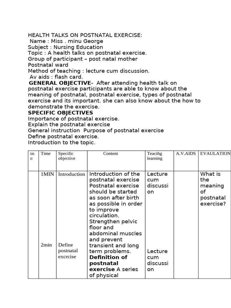 Postnatal Exercise Health Talk Guide | PDF | Postpartum Period | Abdomen