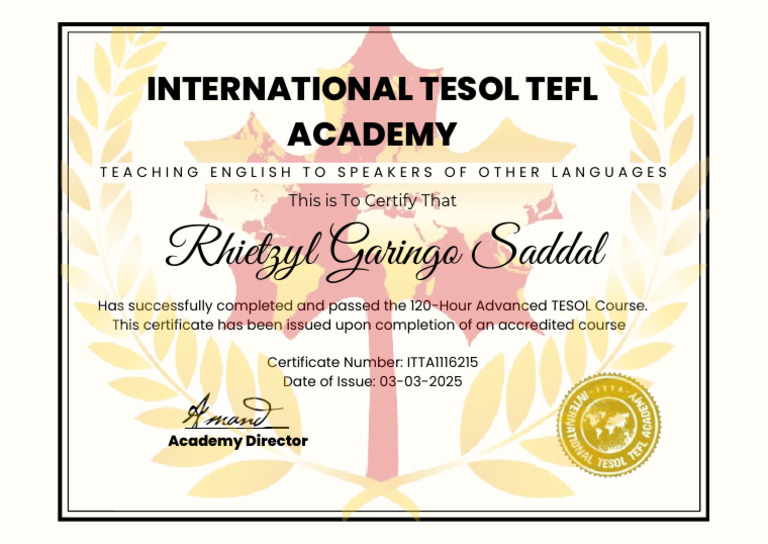 120-Hour Advanced TESOL Certificate | PDF