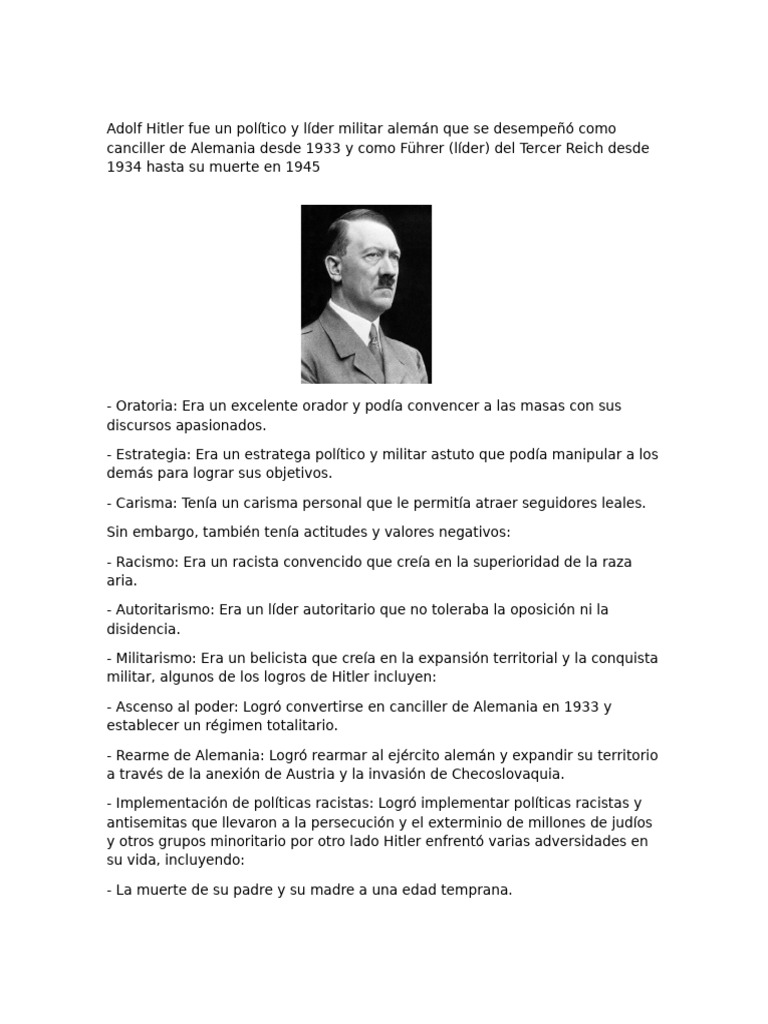Adolf Hitler: Liderazgo y Controversias | PDF