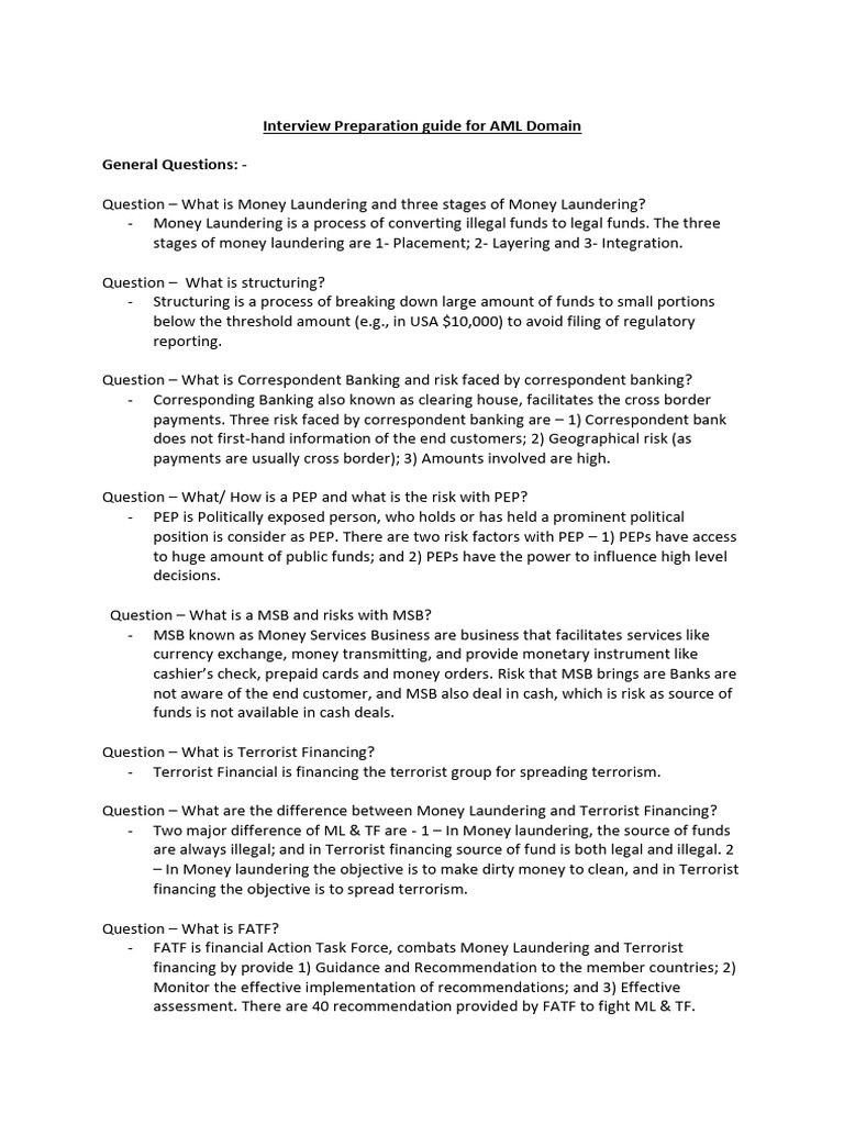 AML Interview Preparation Guide | PDF | Financial Regulation | Business