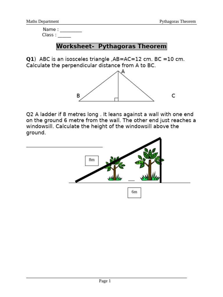 Pythagoras Theorem Worksheet | PDF