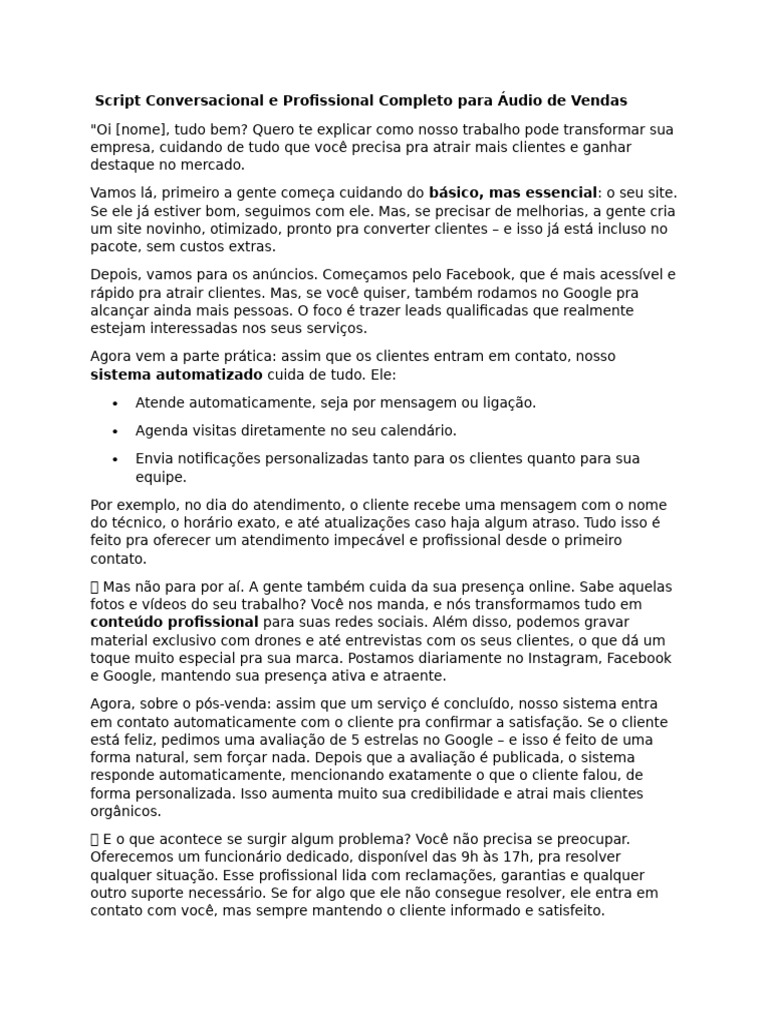 Script Completo para Vendas e Atendimento | PDF | Facebook | Publicidade
