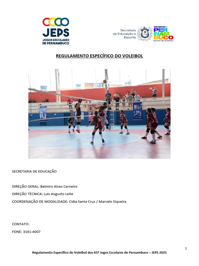 Regulamento Voleibol JEPS 2025 | PDF | Voleibol | Regras e regulamentos ...
