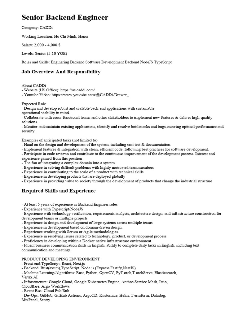 Senior Backend Engineer at CADDi | PDF | Software Development | Insurance