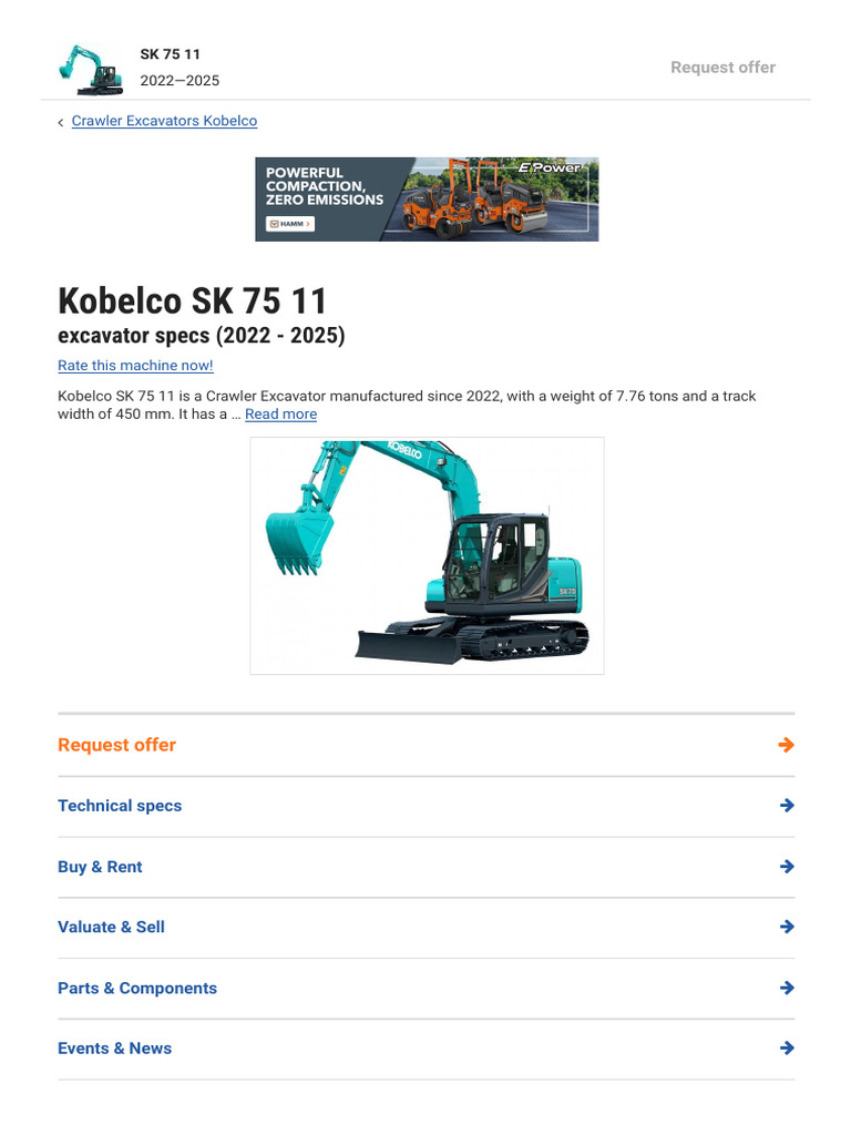 Kobelco SK 75 11 Excavator Specs (2022 - 2025) - Diggers - LECTURA
