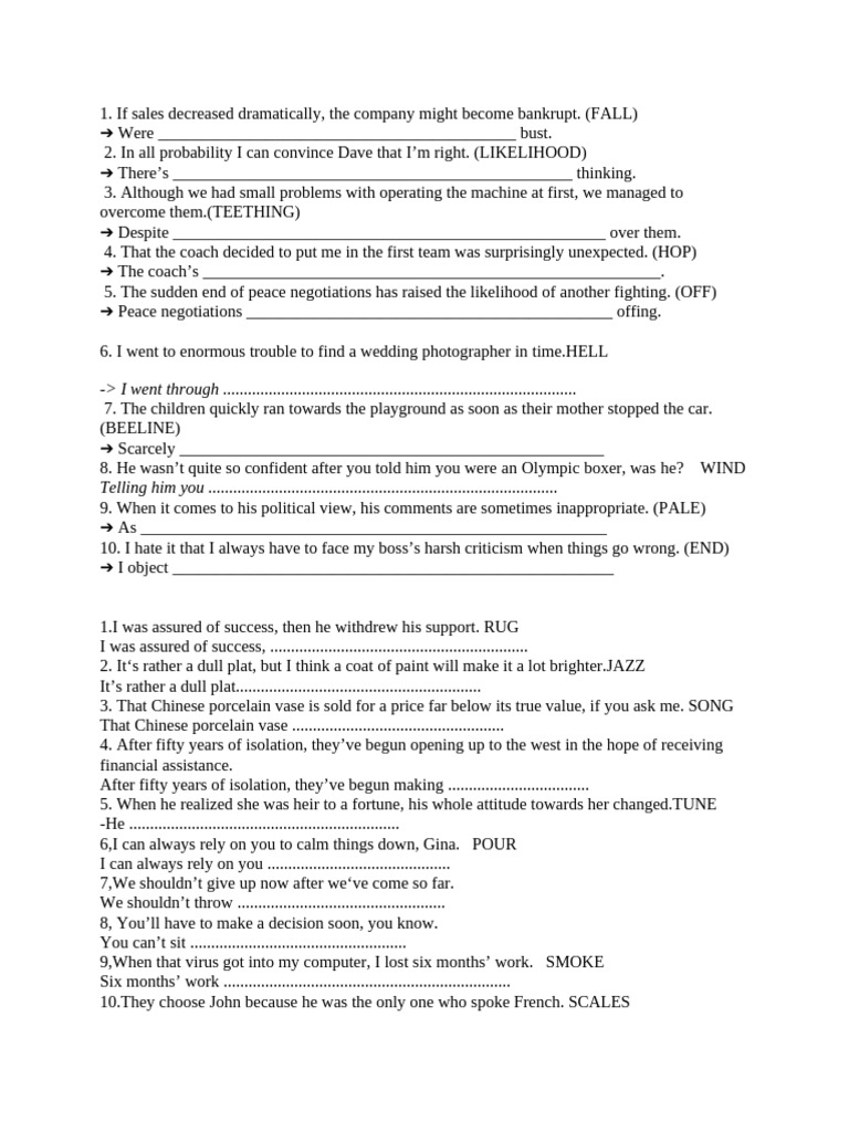 Sentence Transformation Exercises | PDF