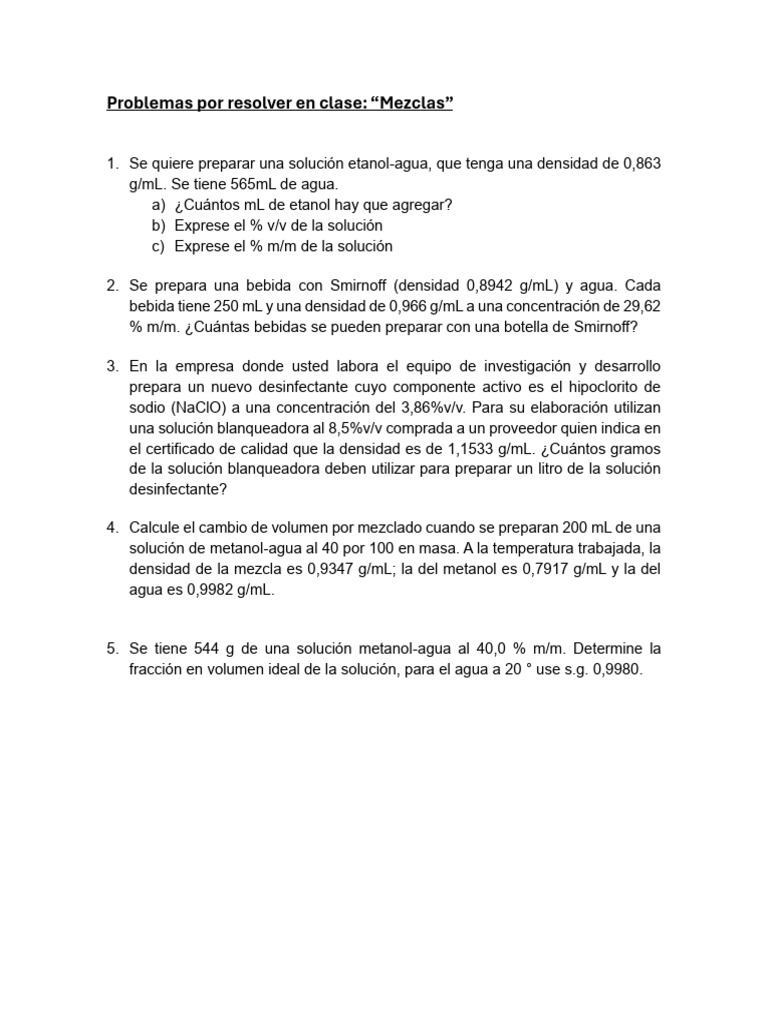Problemas de Mezclas y Soluciones Químicas | PDF