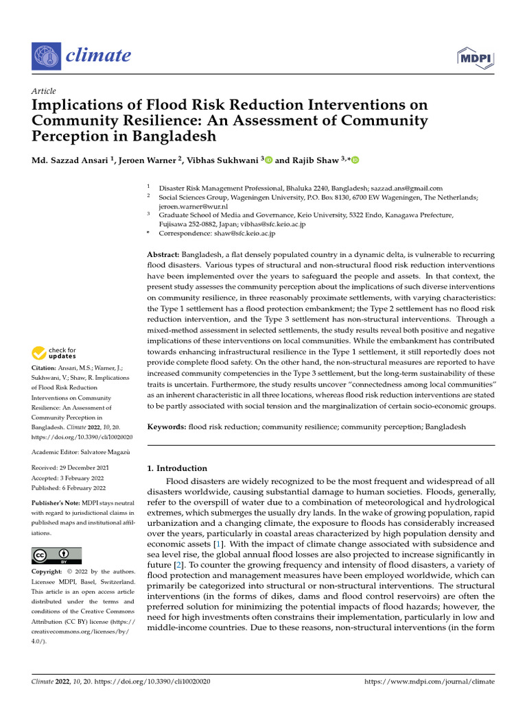Implications of Flood Risk Reduction Interventions On Community ...