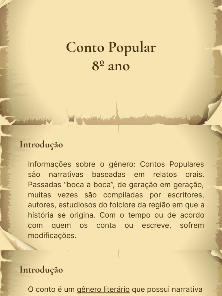 Características do Conto Popular para 8º Ano | PDF | Contos | Narrativa