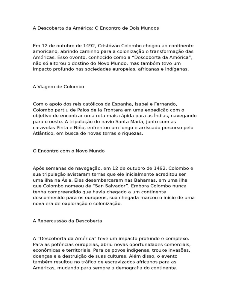 A Descoberta da América por Colombo | PDF