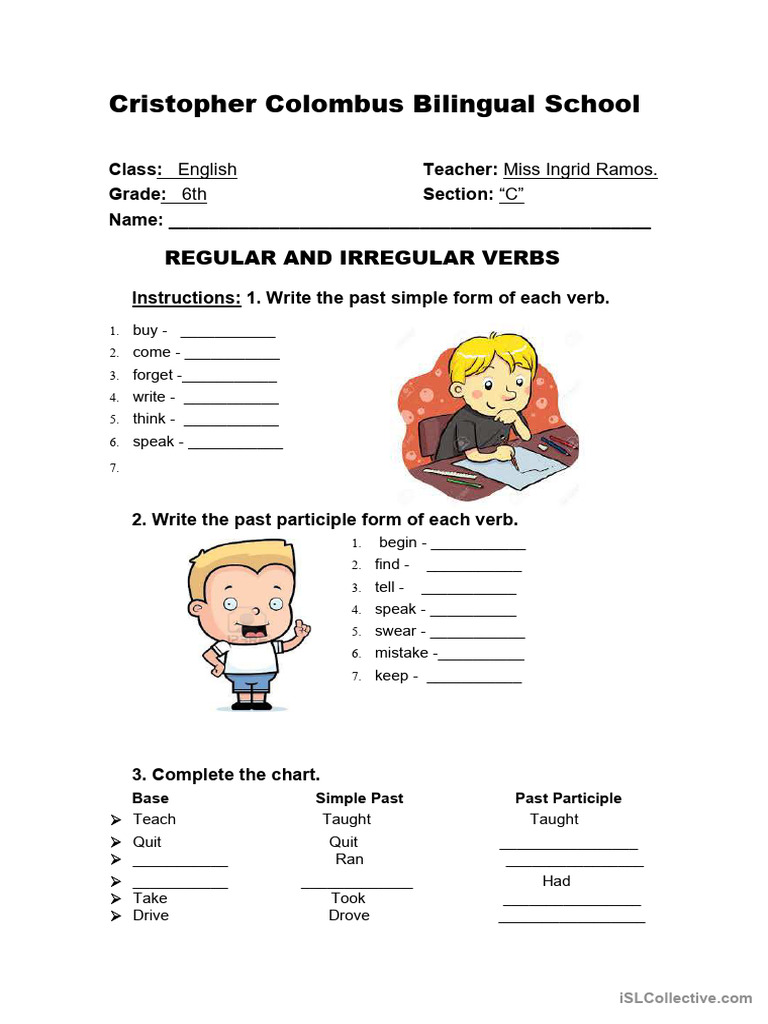 Regular and Irregular Verbs Worksheet | PDF
