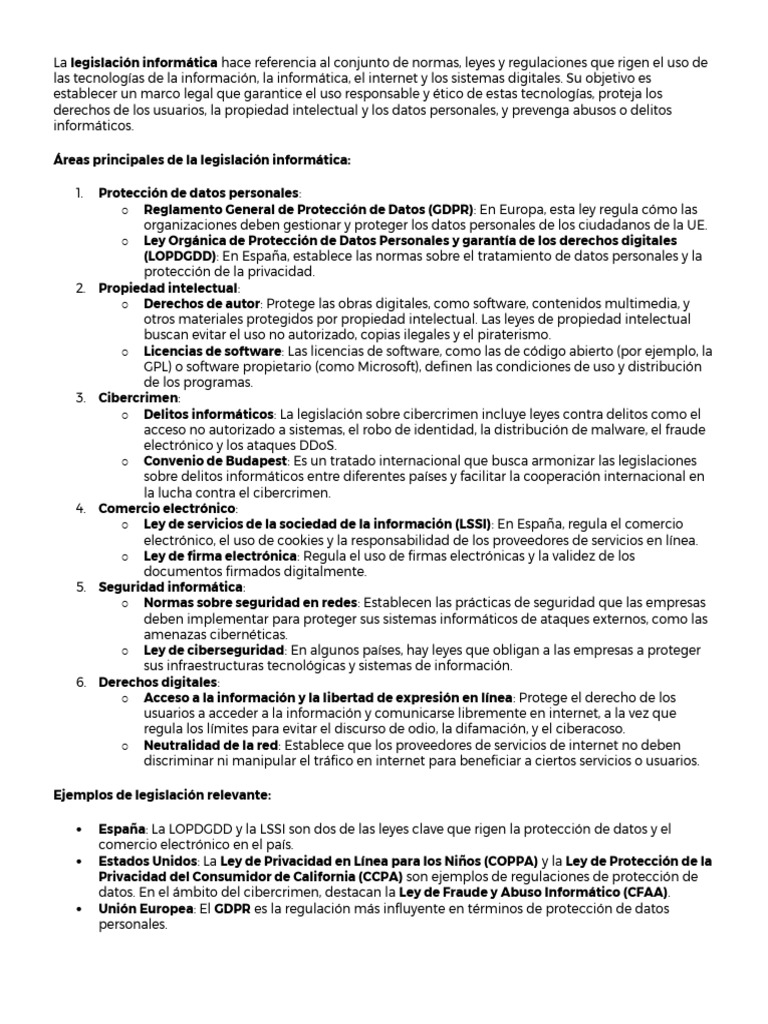 Legislación Informática: Normas y Áreas Clave | PDF | Cibercrimen | La ...