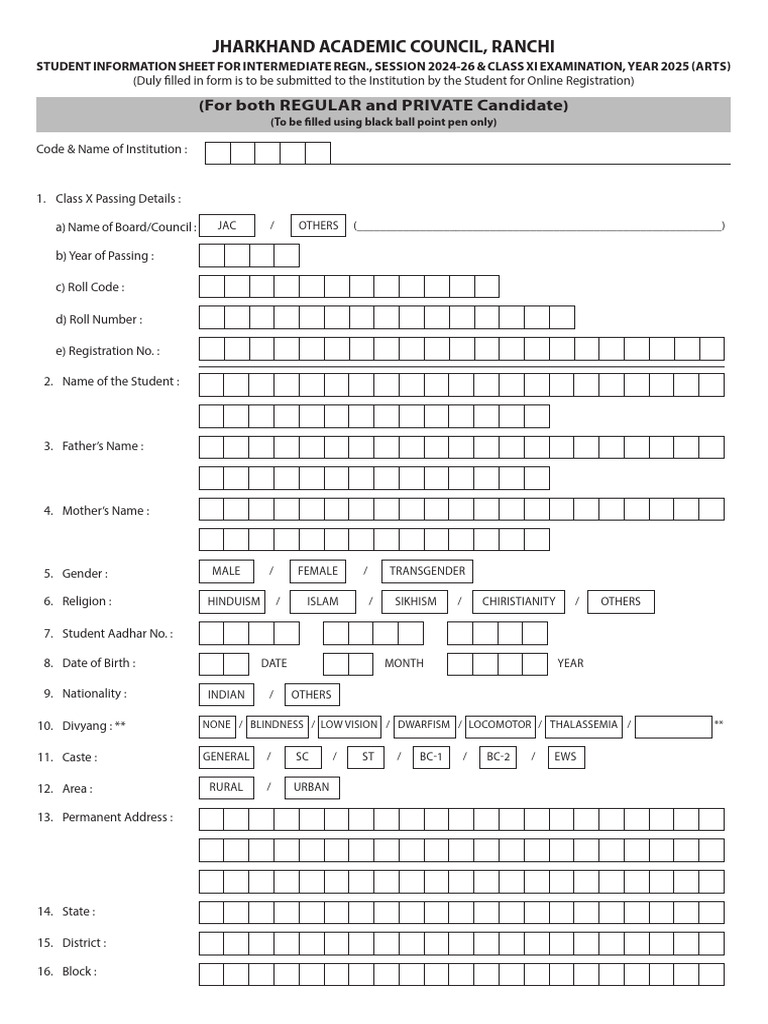JAC Class 11 Registration Form 2025 | PDF | Disability | Human Diseases ...