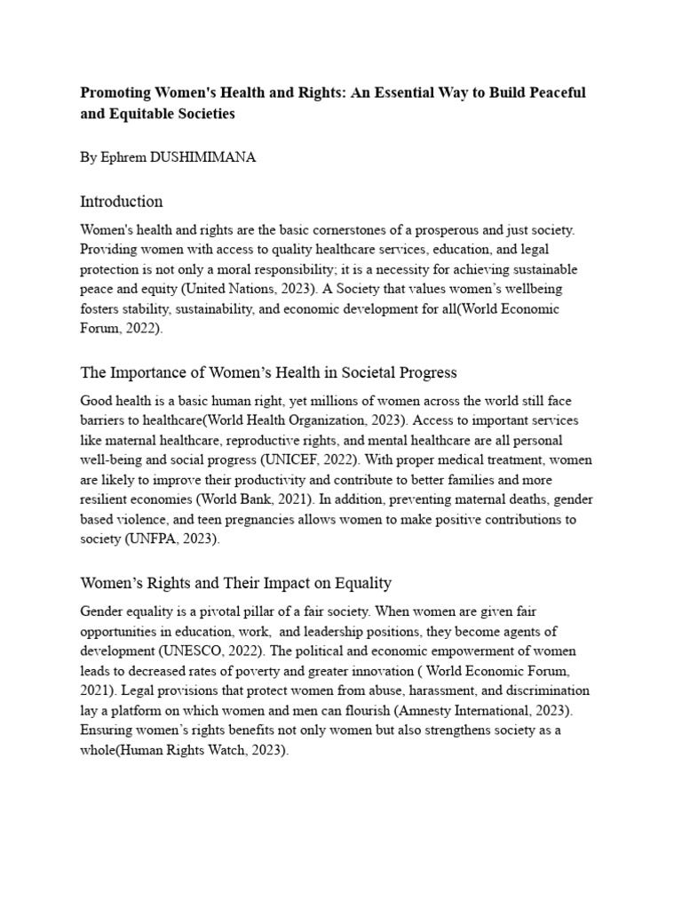 Women's Health: Key to Peace and Equity | PDF | Gender Equality ...