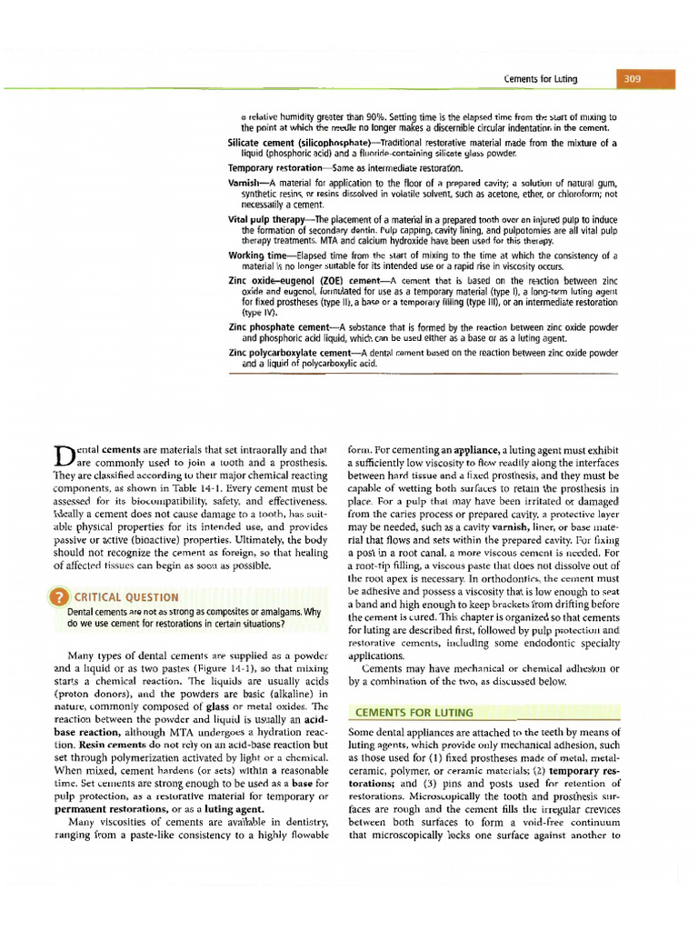 Classification of Dental Cements | PDF | Materials | Chemical Substances