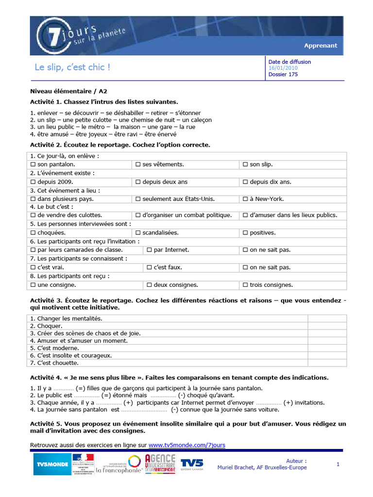 Activités ludiques sur la journée sans pantalon | PDF