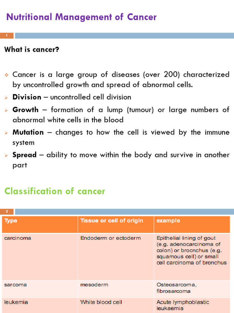 Lecture 7 - Nutritional Management of Cancer | PDF | Cancer | Carcinogen