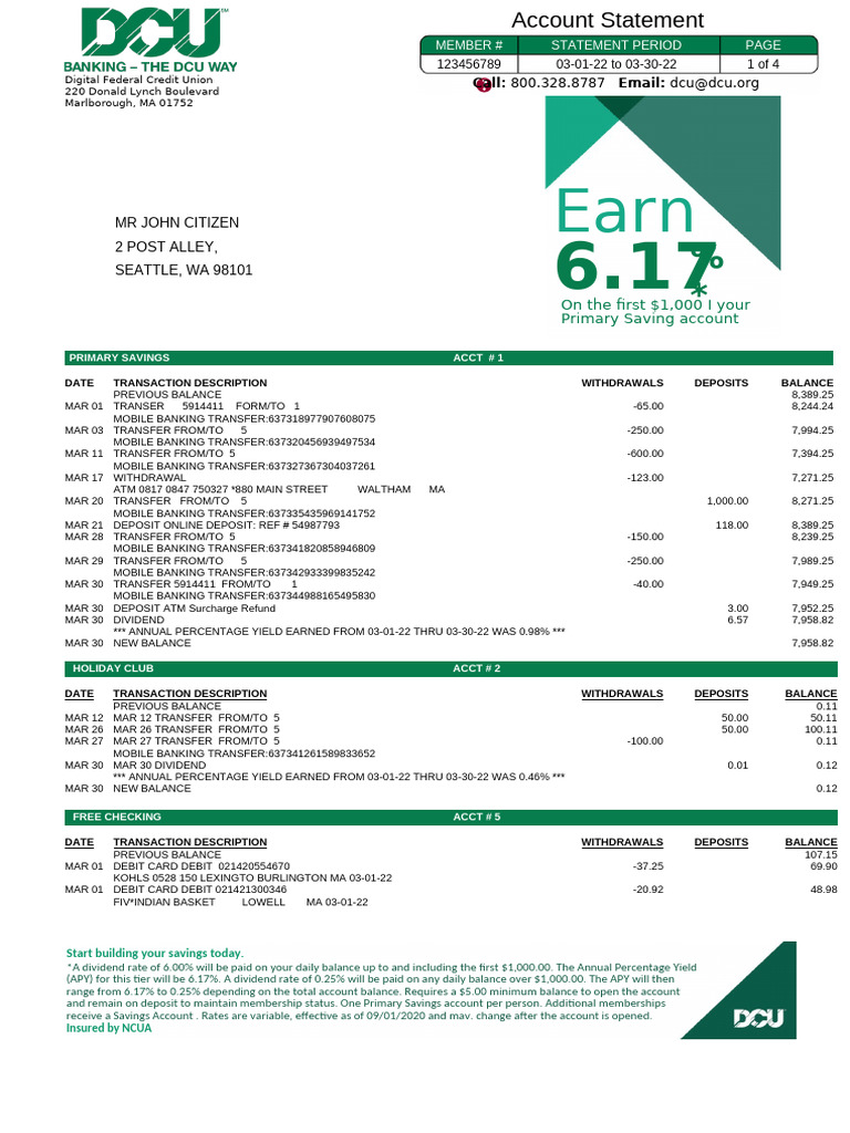 DCU Account Statement Overview | PDF | Overdraft | Transaction Account