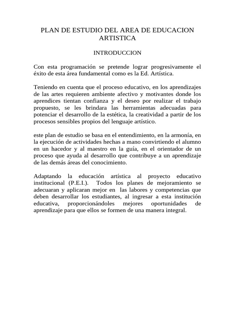 Plan de Estudio de Educación Artística 6° | PDF | Educación en artes ...