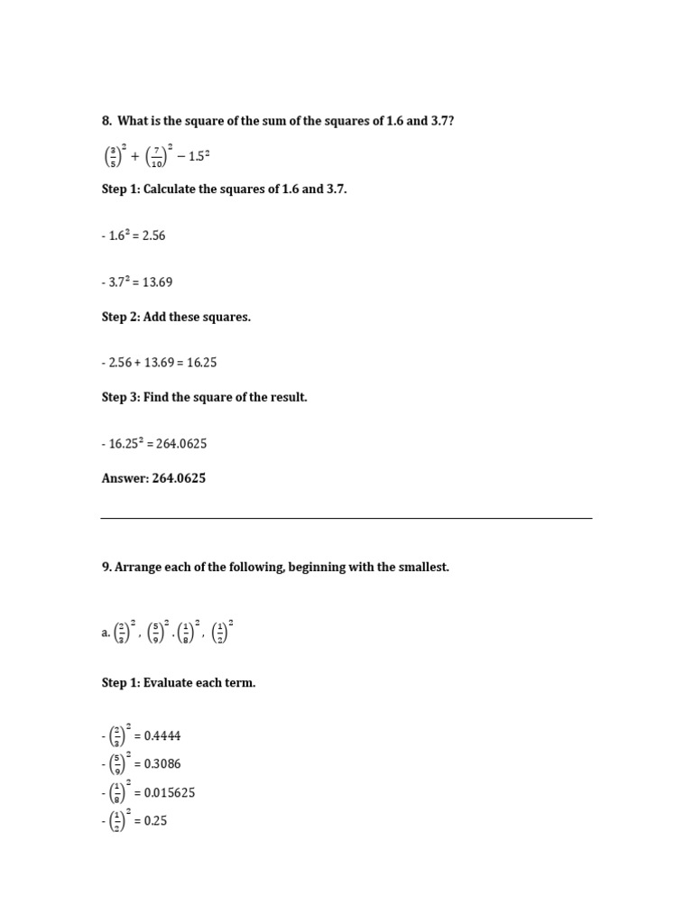 Square and Arrange Numbers Steps | PDF