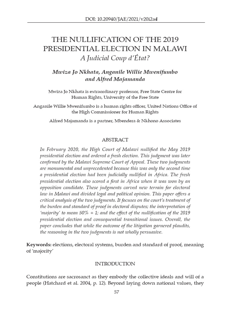 2021 Journal of African Elections v20n2 Nullification 2019 Presidential ...