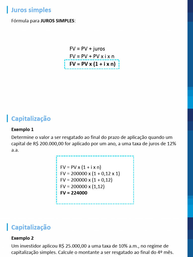 Cálculo de Juros Simples e Exemplos | PDF