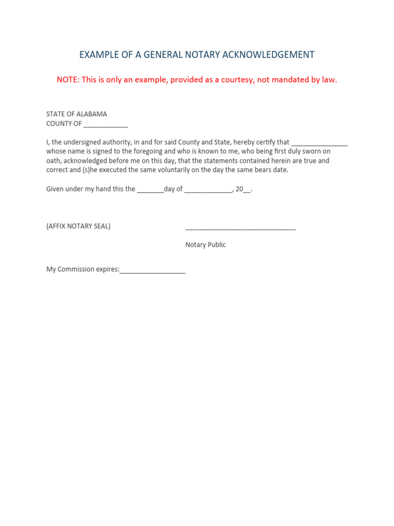 Alabama Sample Notary Acknowledgements | PDF