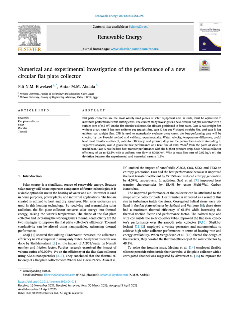 Numerical and Experimental Investigation of The Performance of A New | PDF
