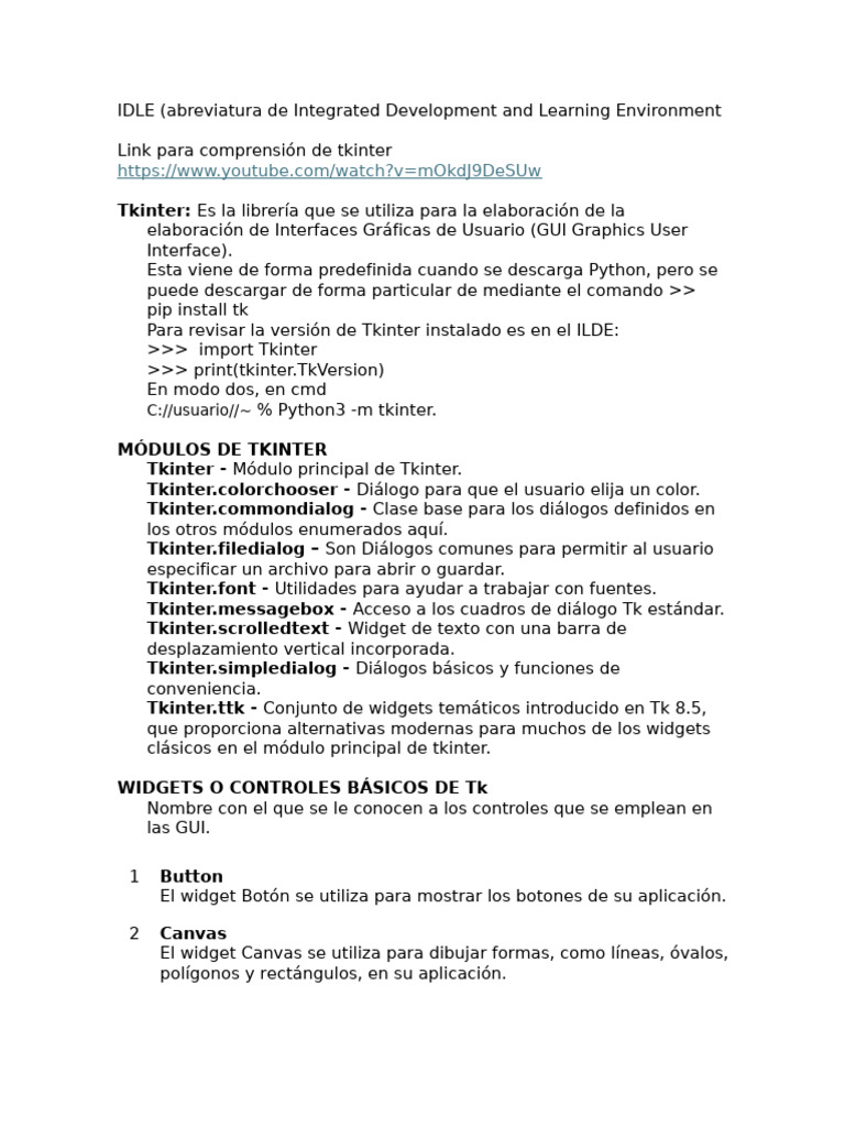 Guía Completa de Tkinter en Python | PDF | Menú (Computación) | Ventana ...