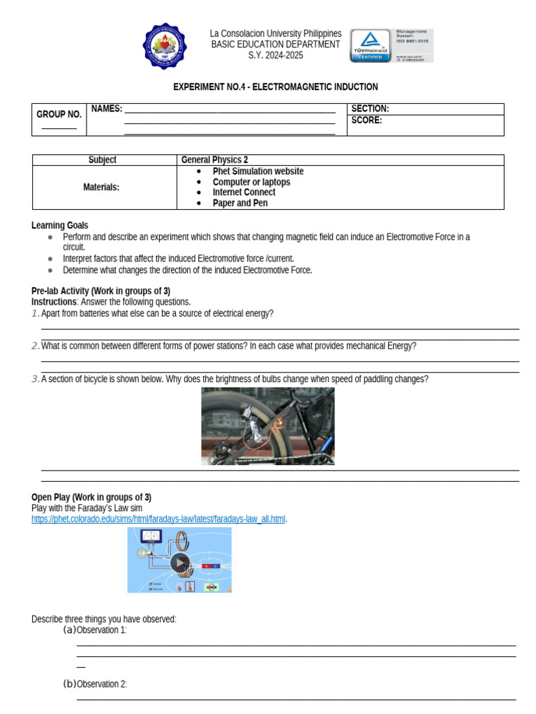 Electromagnetic Induction Experiment Guide | PDF | Inductor ...